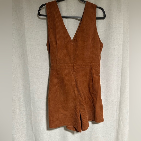 NWOT LULUS Absolutely Cute Rust Orange Corduroy Faux-Wrap Skort Romper - Picture 6 of 8